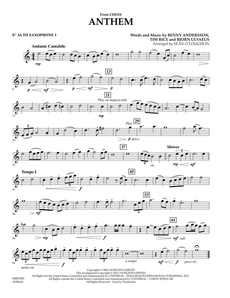 Anthem (from Chess) - Eb Alto Saxophone 1