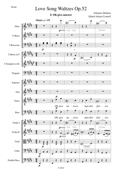 Brahms - Love Song Waltzes Op.52 for Choir and Chamber Orchestra - Full Score