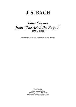 Book cover for J. S. Bach: Four Canons from the Art of the Fugue, bwv 1080, arranged for Bb clarinet and bassoon b