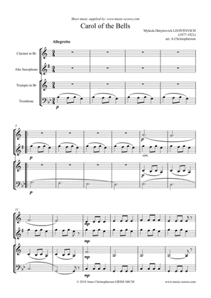 Carol of the Bells - Clarinet, Alto Sax, Trumpet, Trombone