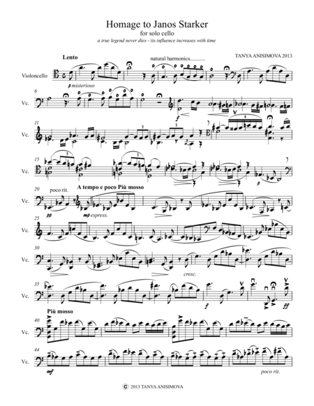 "Homage to Janos Starker" For Cello Solo