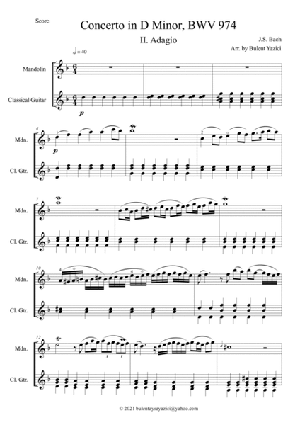 Concerto in D Minor, BWV 974: II. Adagio