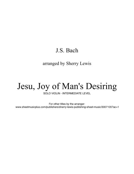 JESU, JOY OF MAN'S DESIRING- Solo Violin, Intermediate Level image number null
