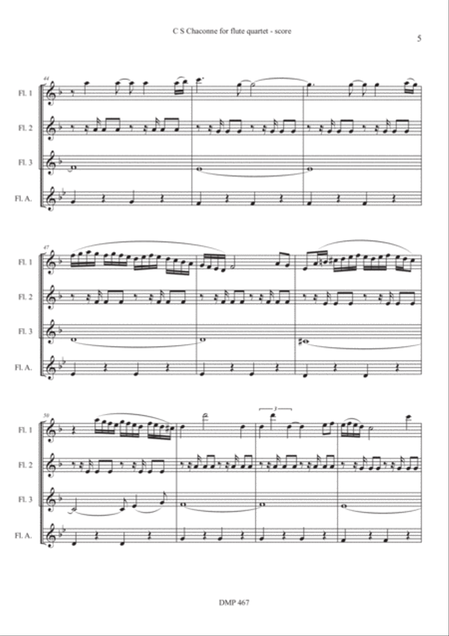 C. S. Chaconne (3 flutes & alto flute) Woodwind Quartet scores gallery preview page 5