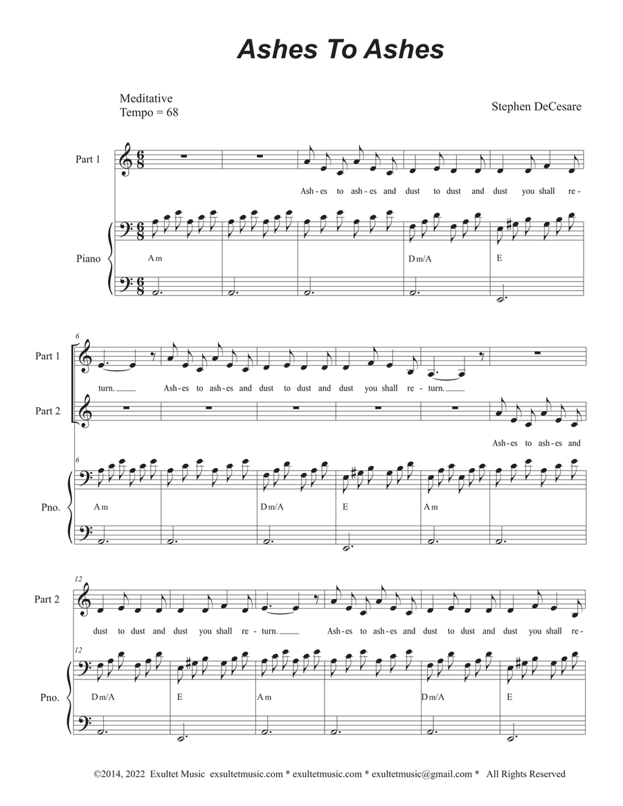 Ashes To Ashes (2-part choir) 2-Part scores gallery preview page 1