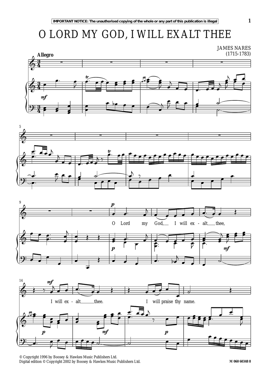 O Lord My God, I Will Exalt Thee Piano, Vocal scores gallery preview page 1