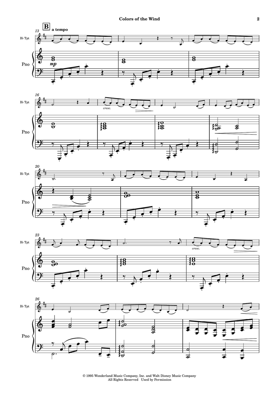 Colors Of The Wind B-Flat Trumpet scores gallery preview page 3
