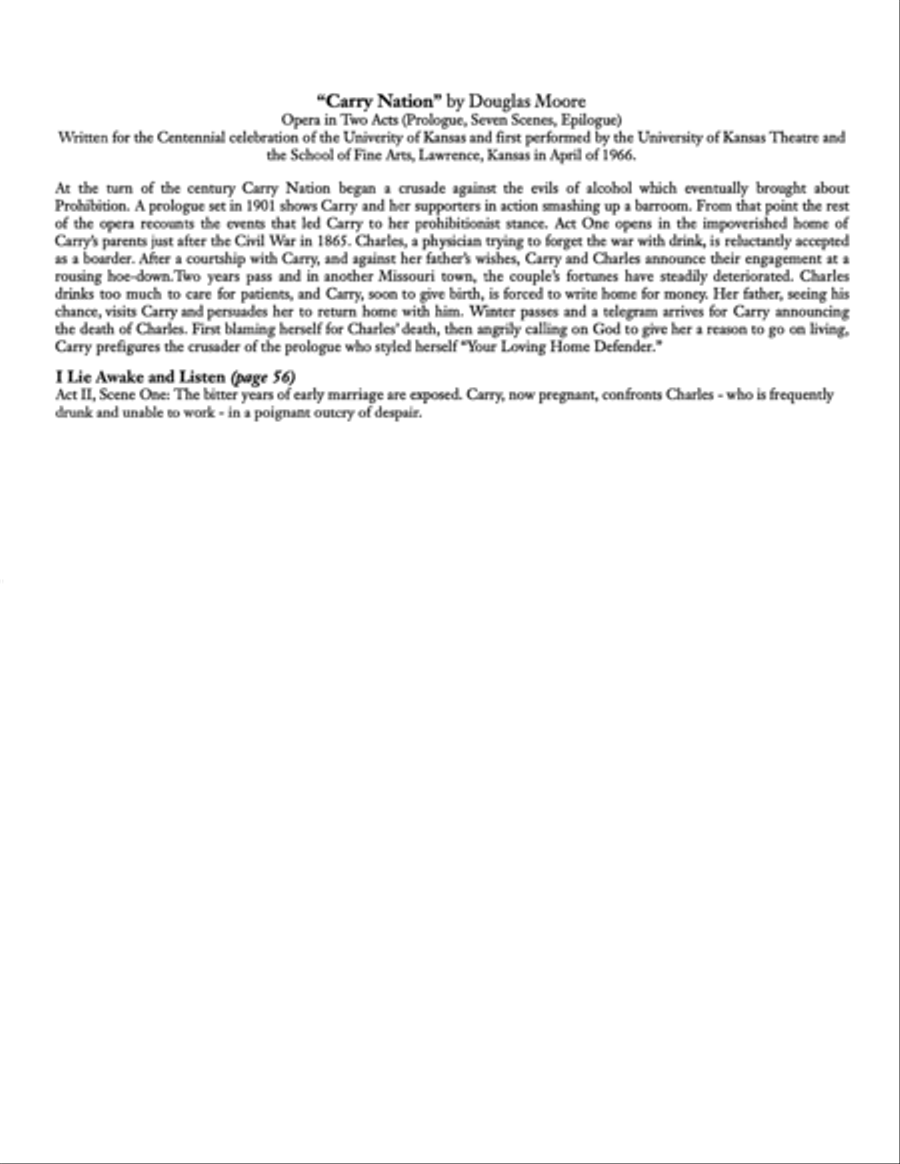I Lie Awake and Listen from Carry Nation Mezzo-Soprano Voice scores gallery preview page 1