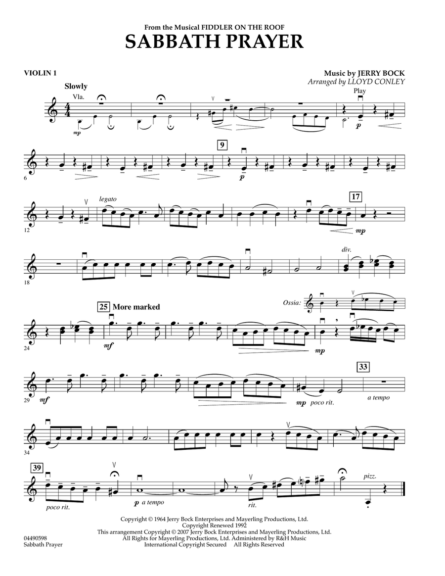 Sabbath Prayer - Violin 1 Orchestra scores gallery preview page 1