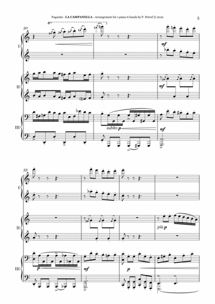 PAGANINI - La Campanella - 1 piano 6 hands, score and parts image number null