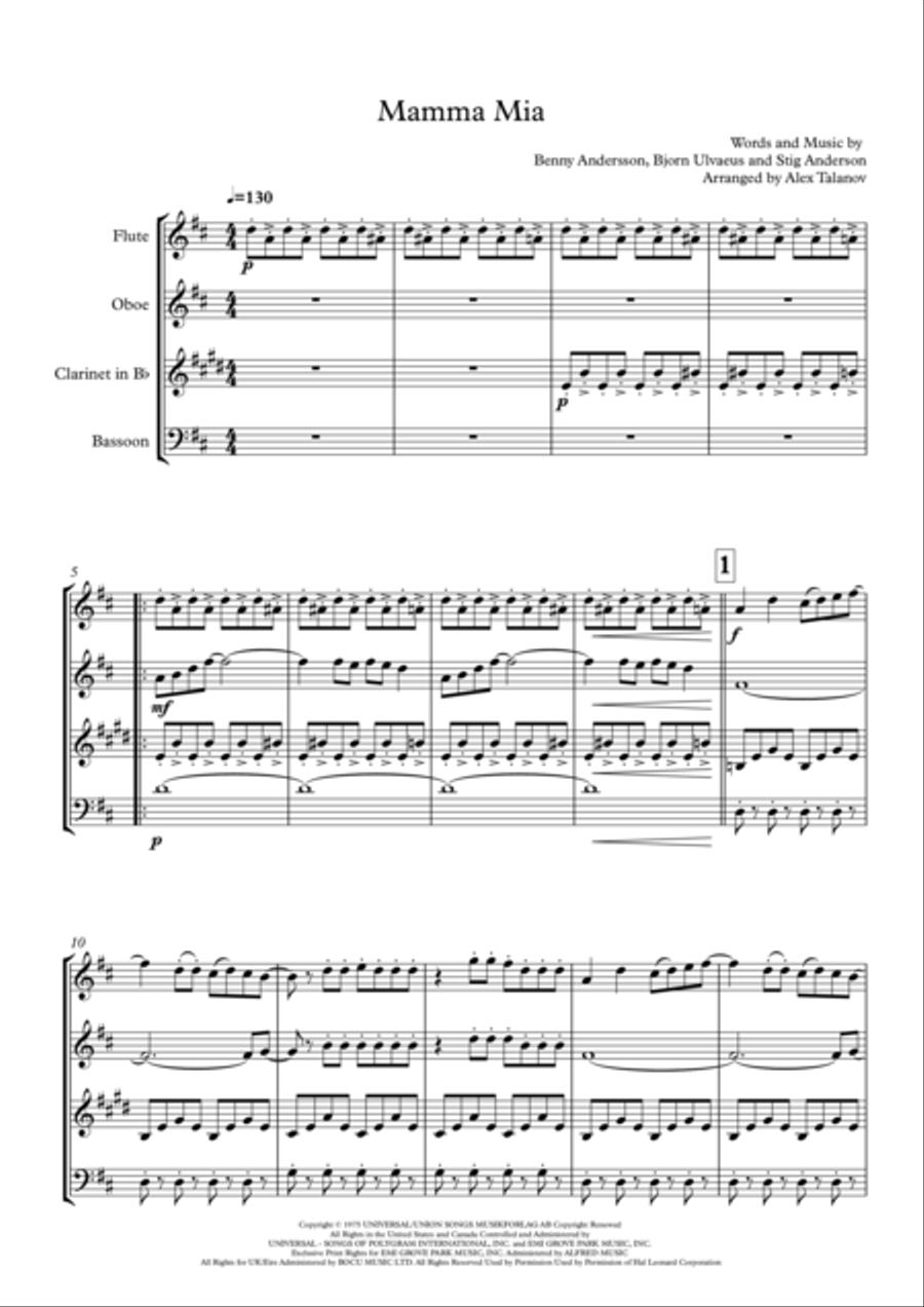 Mamma Mia Mamma Mia Woodwind Quartet scores gallery preview page 2