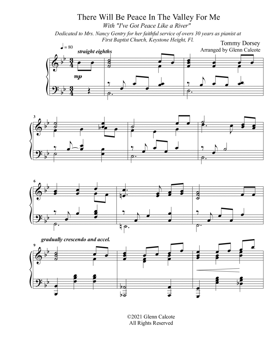 There Will Be Peace In The Valley For Me with I've Got Peace Like a River Piano Solo scores gallery preview page 1