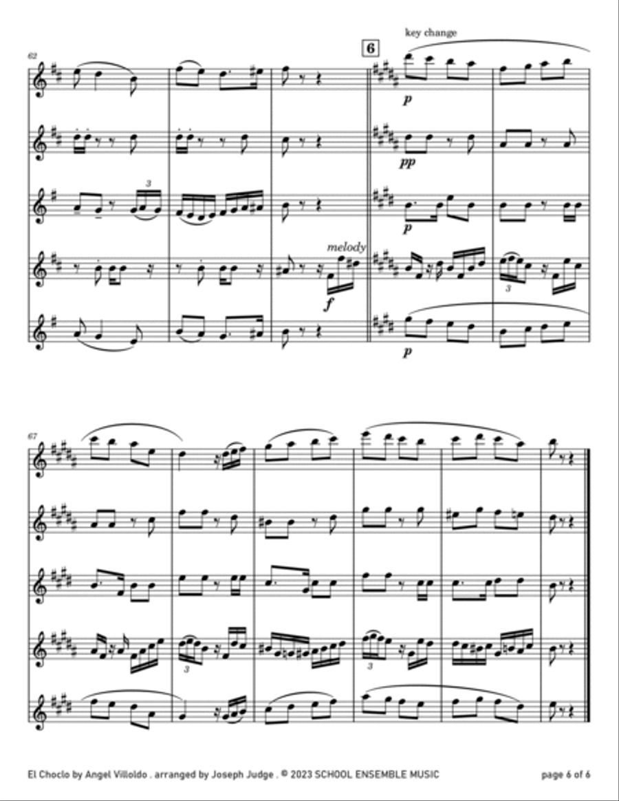 El Choclo by Villoldo for Saxophone Quartet in Schools Saxophone Quartet scores gallery preview page 6
