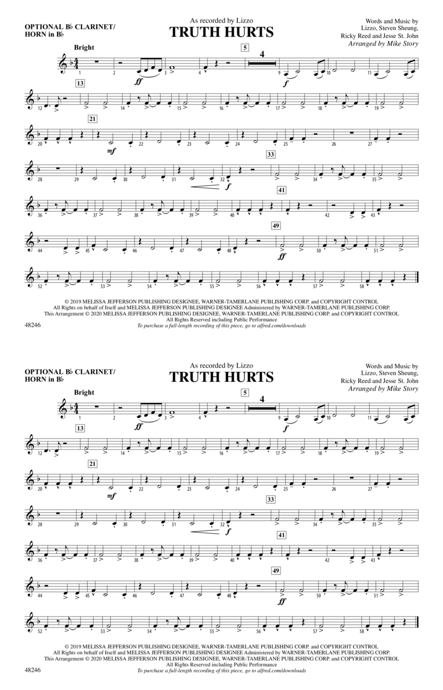 Truth Hurts: Optional Bb Clarinet/Horn in Bb Marching Band scores gallery preview page 1