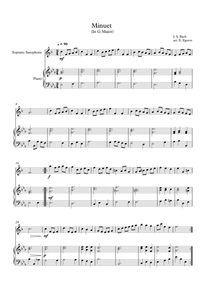 Minuet (In G Major), Johann Sebastian Bach, For Soprano Saxophone & Piano image number null