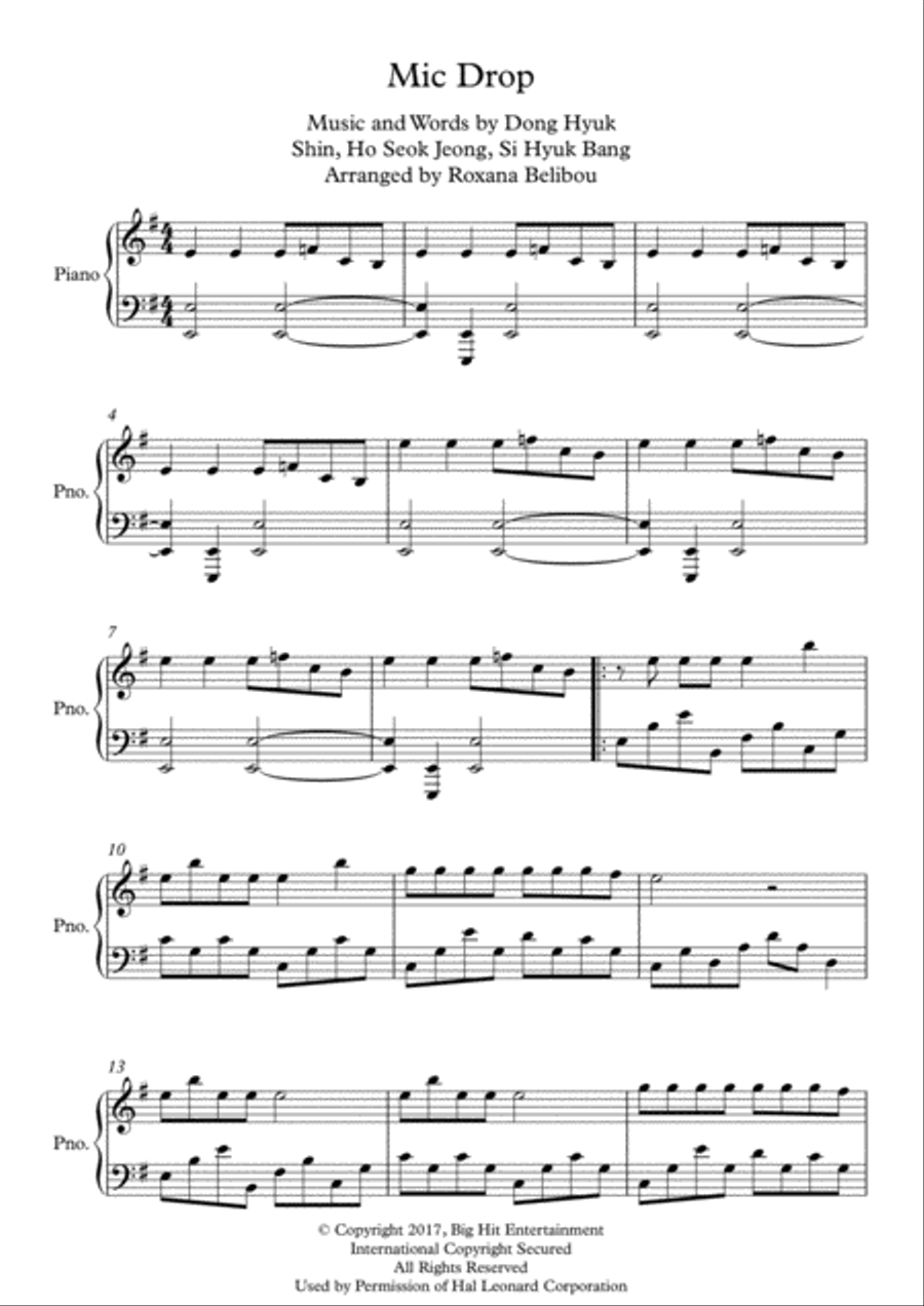 Mic Drop Piano Solo scores gallery preview page 1