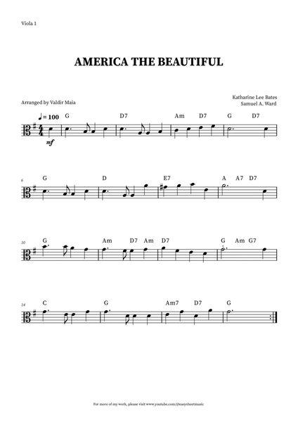 America The Beautiful - Viola Solo (+ CHORDS) image number null