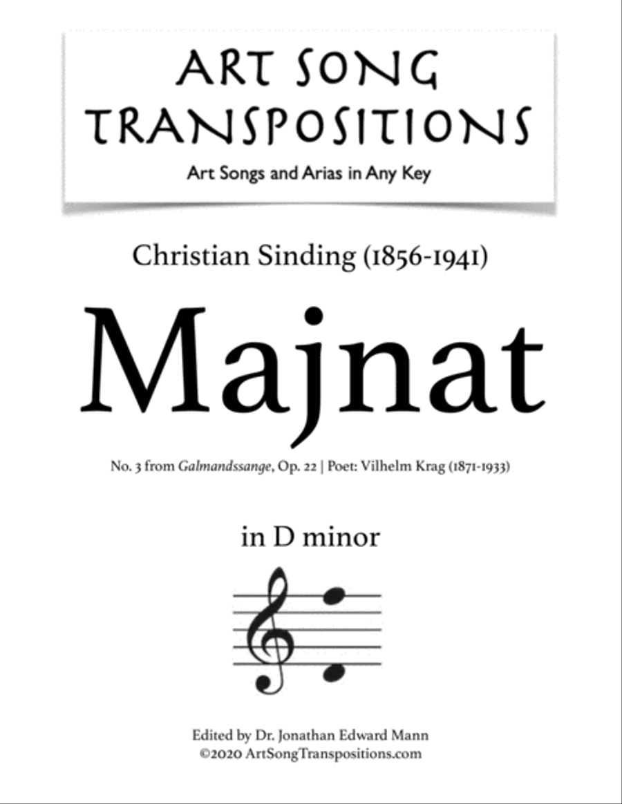 SINDING: Majnat, Op. 22 no. 3 (transposed to D minor) Voice scores gallery preview page 1