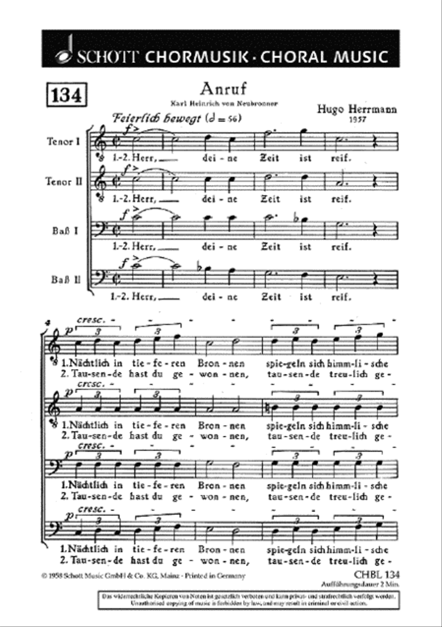 Herrmann H Anruf Men's Choir scores gallery preview page 1