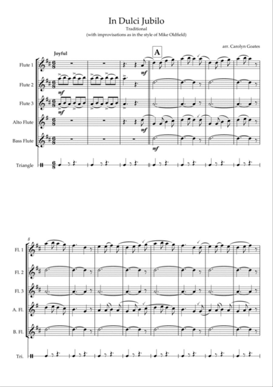 In Dulce Jubilo (Mike Oldfield style) for flute choir + optional percussion Flute Choir scores gallery preview page 2