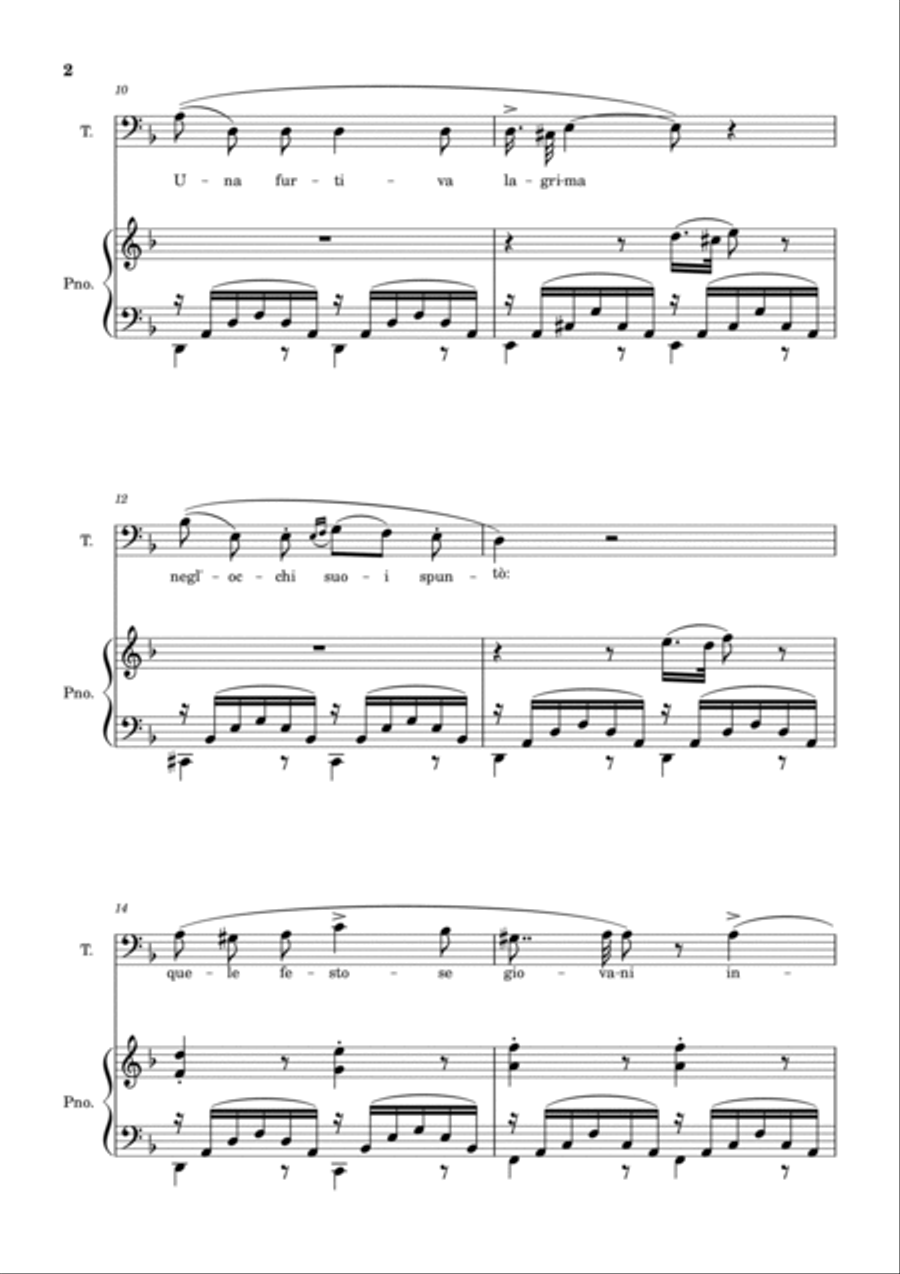 Una Furtiva Lagrima (Tenor in Dm) Piano, Vocal, Guitar scores gallery preview page 2
