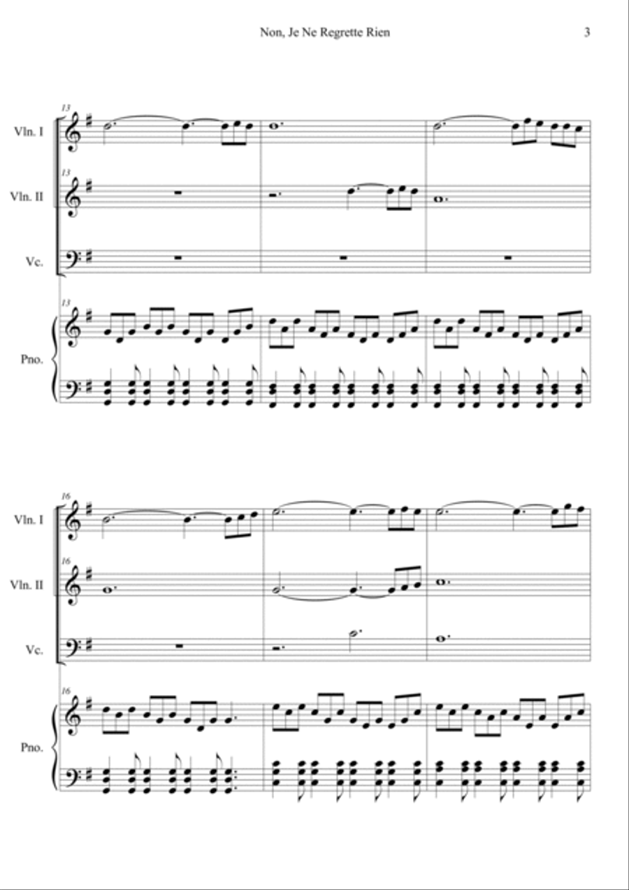 Non, Je Ne Regrette Rien Non, Je Ne Regrette Rien Piano Quartet scores gallery preview page 3