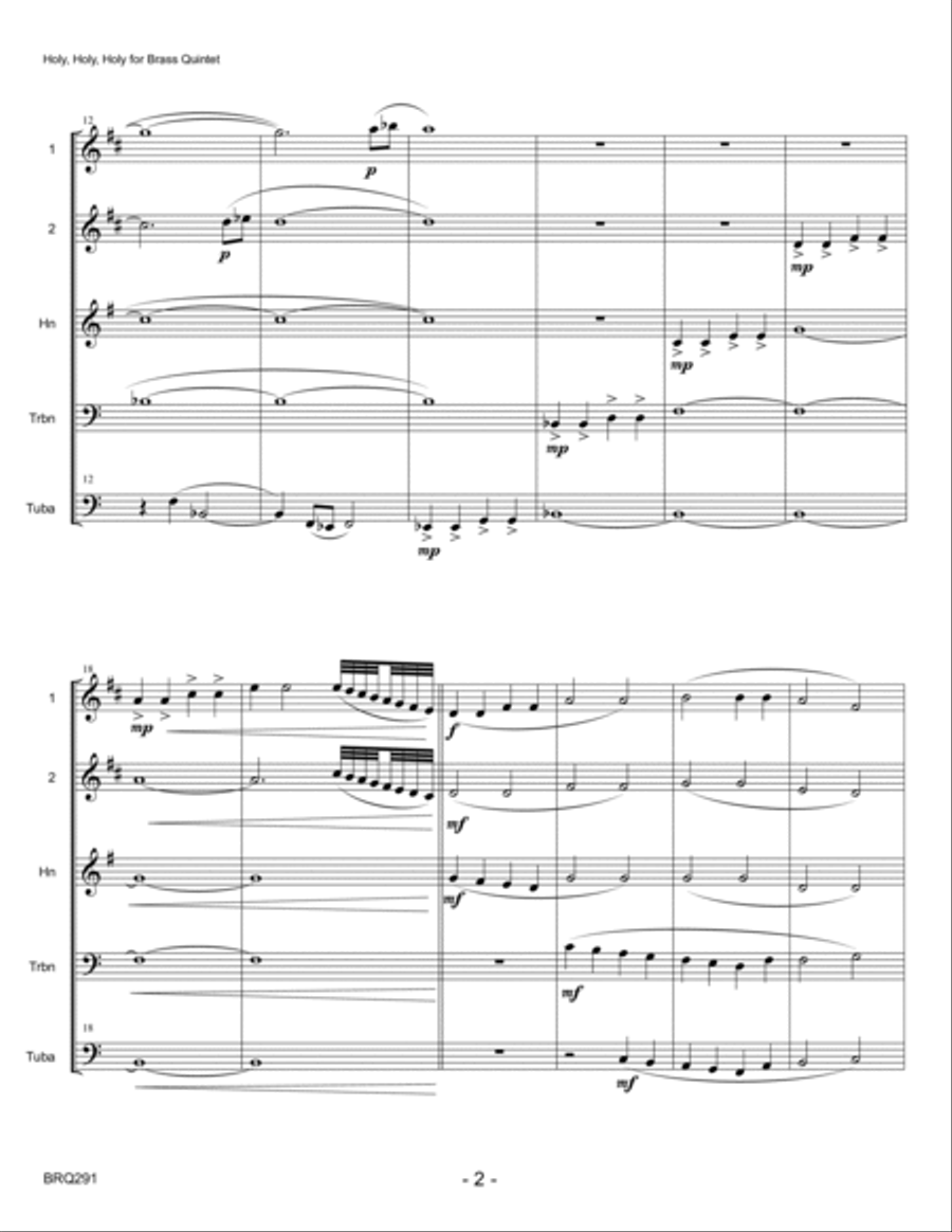HOLY, HOLY, HOLY - BRASS QUINTET (unaccompanied) Brass Quintet scores gallery preview page 2