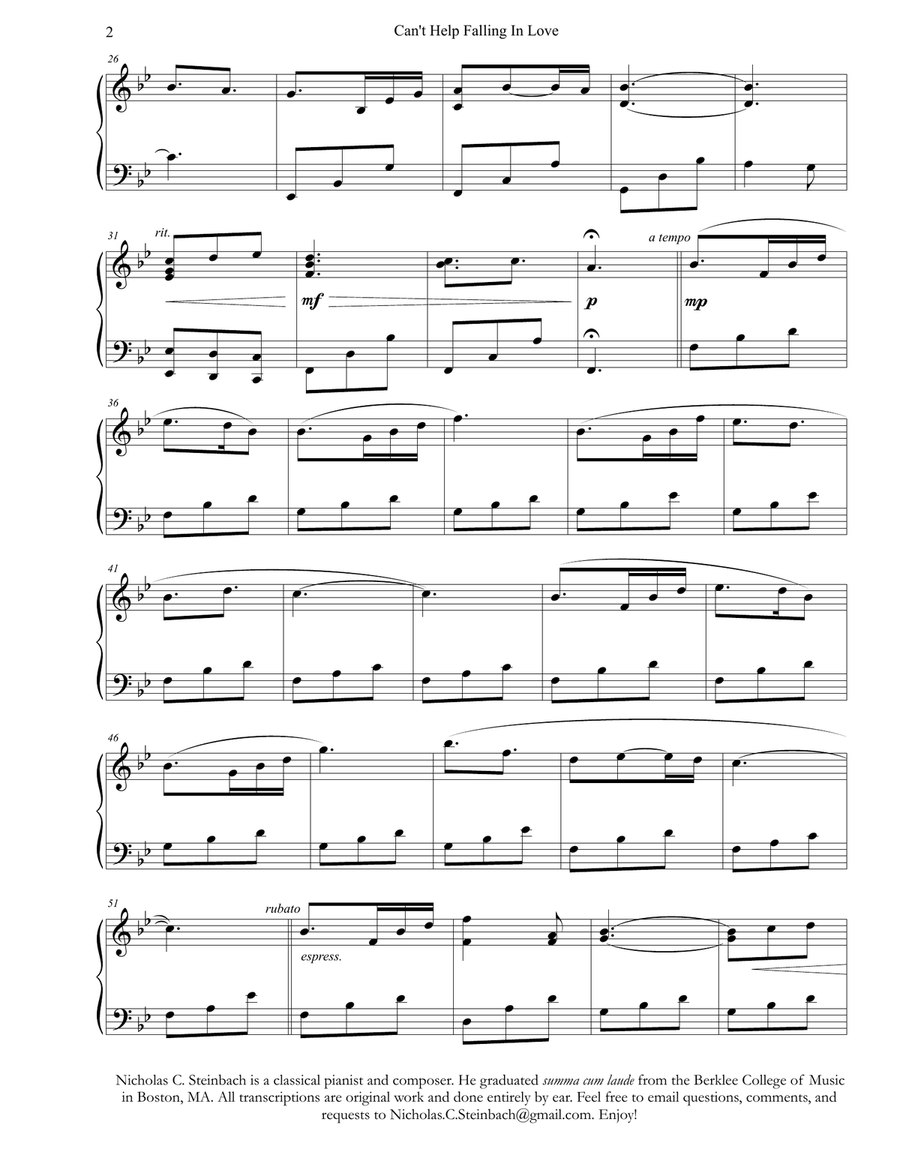 Can't Help Falling In Love Piano Solo scores gallery preview page 2