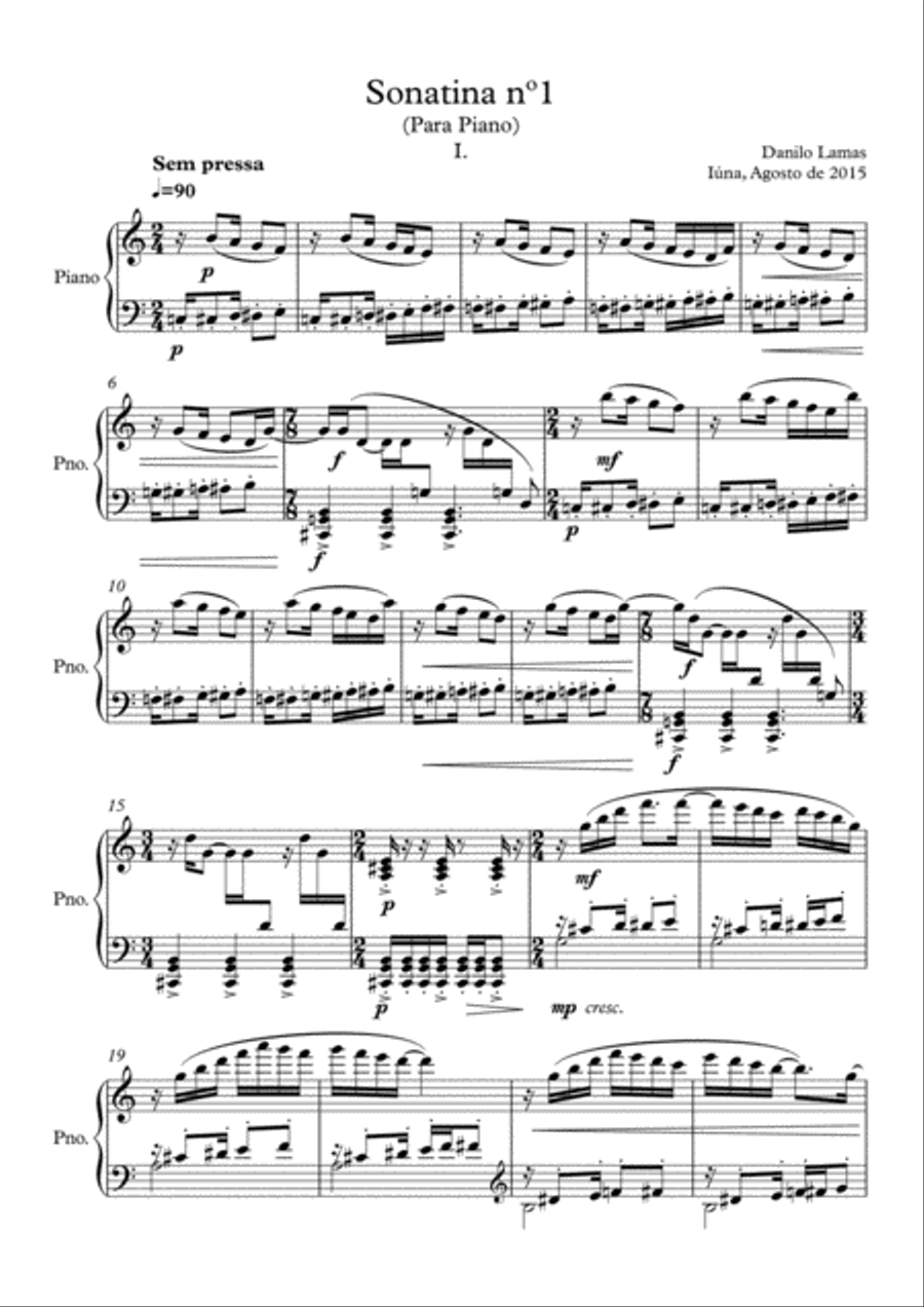SONATINA nº1 For Piano Solo-Danilo Lamas Piano Solo scores gallery preview page 1