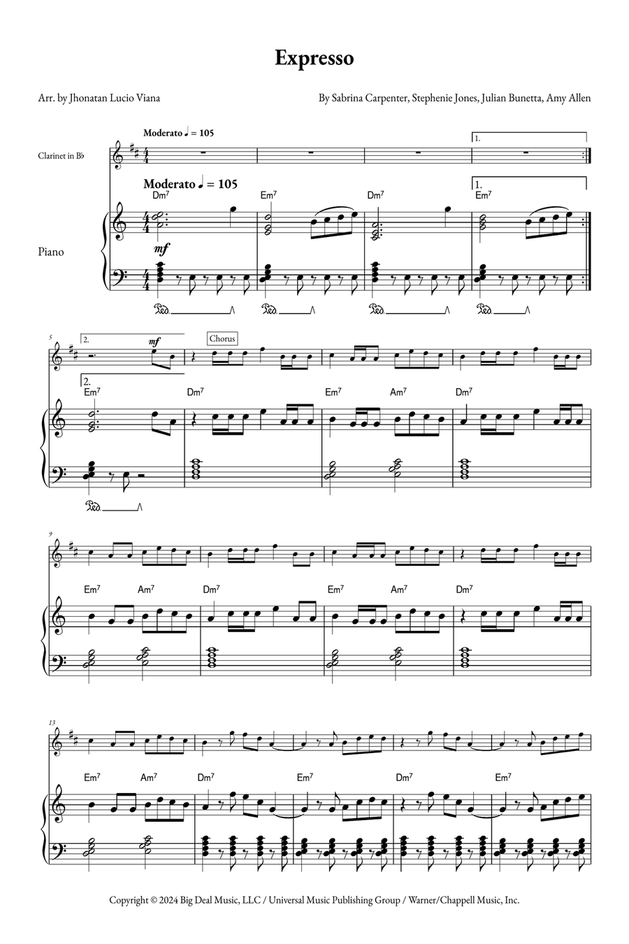 Espresso B-Flat Clarinet scores gallery preview page 1