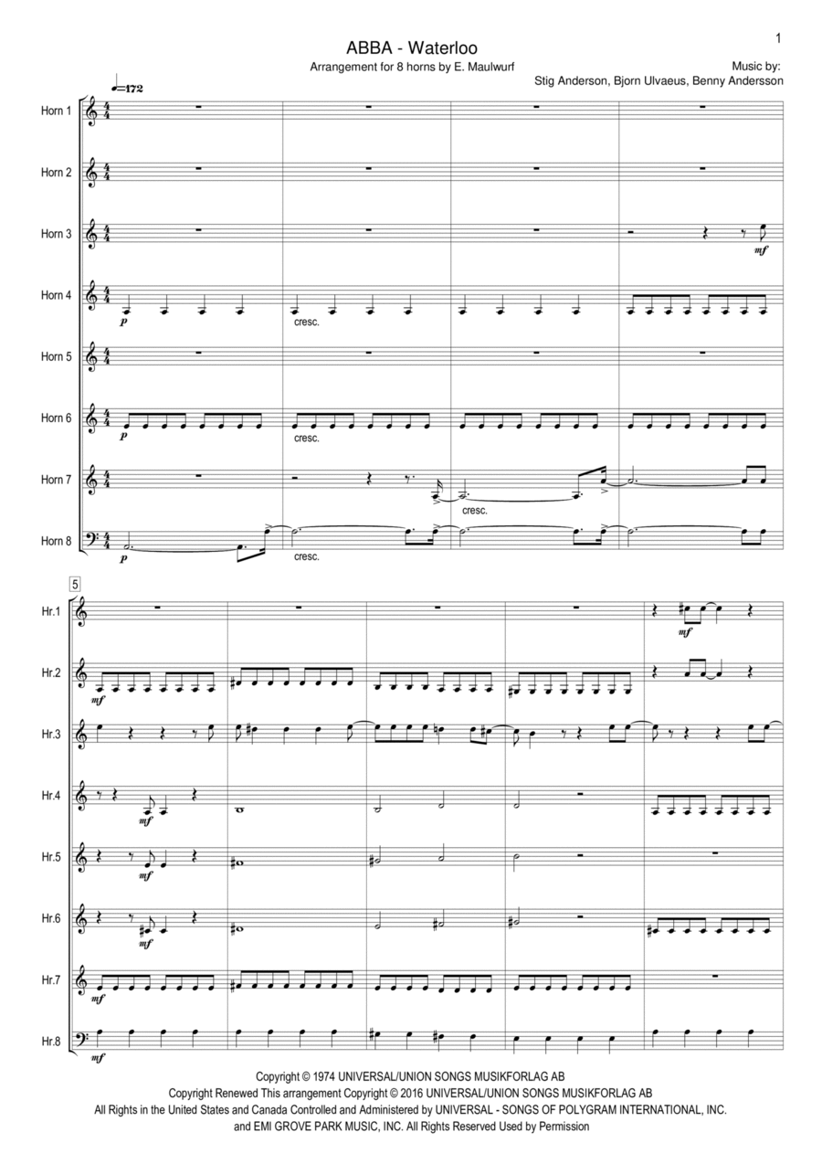 Waterloo Waterloo Horn scores gallery preview page 1