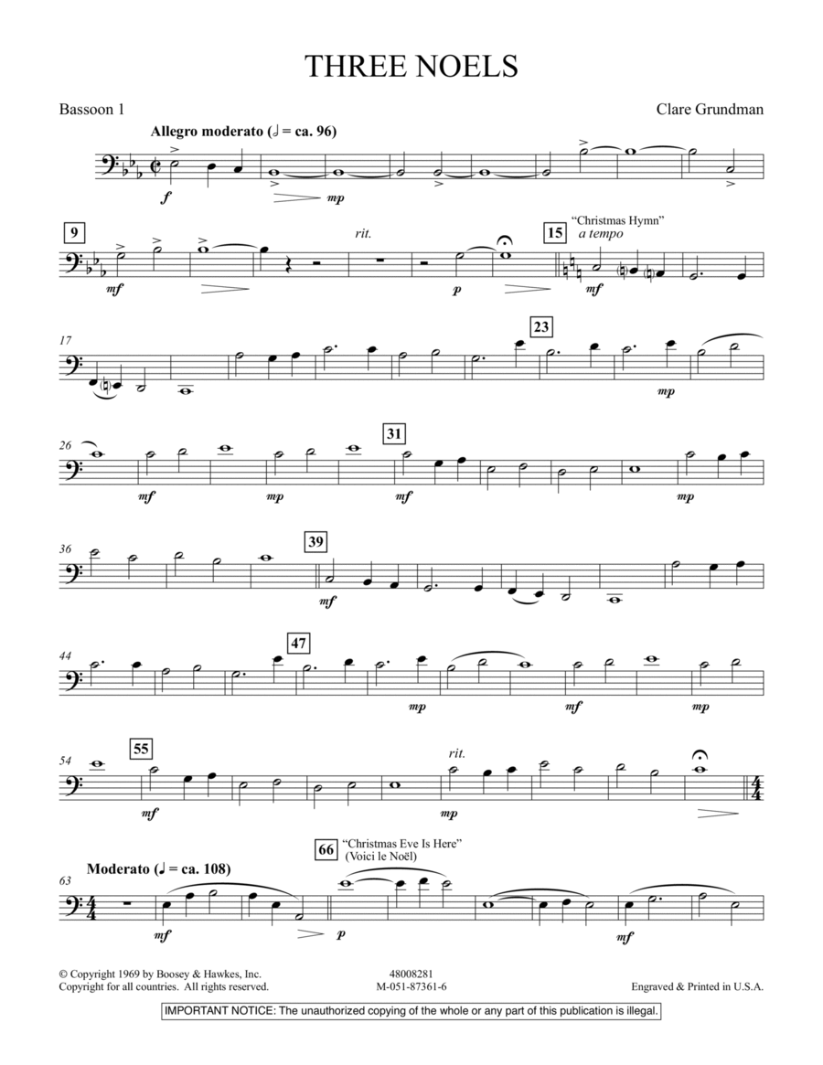 Three Noels - Bassoon 1 Bassoon scores gallery preview page 1