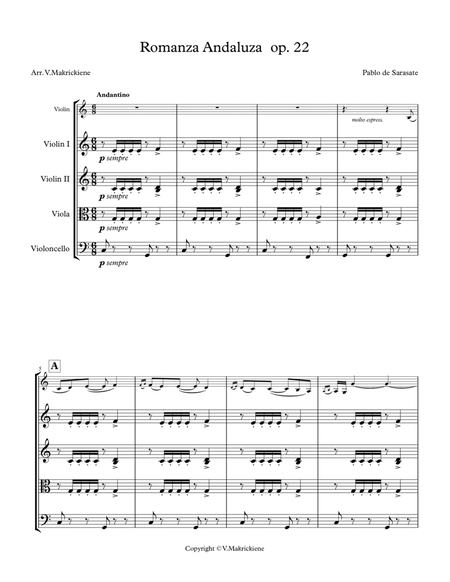 Pablo Sarasate Romanza Andaluza (for String Quartet & Solo Violin)
