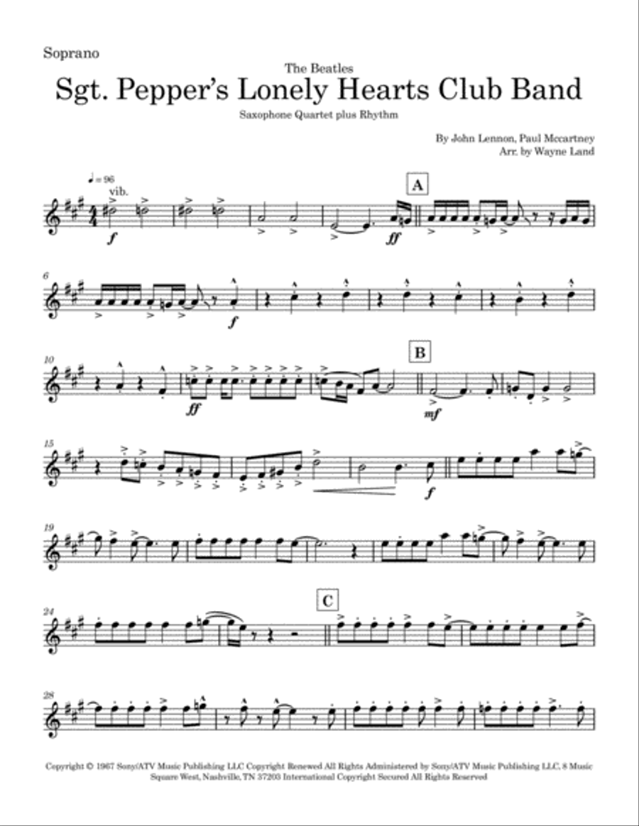 Sgt. Pepper's Lonely Hearts Club Band Sgt. Pepper's Lonely Hearts Club Band Saxophone Quartet scores gallery preview page 5