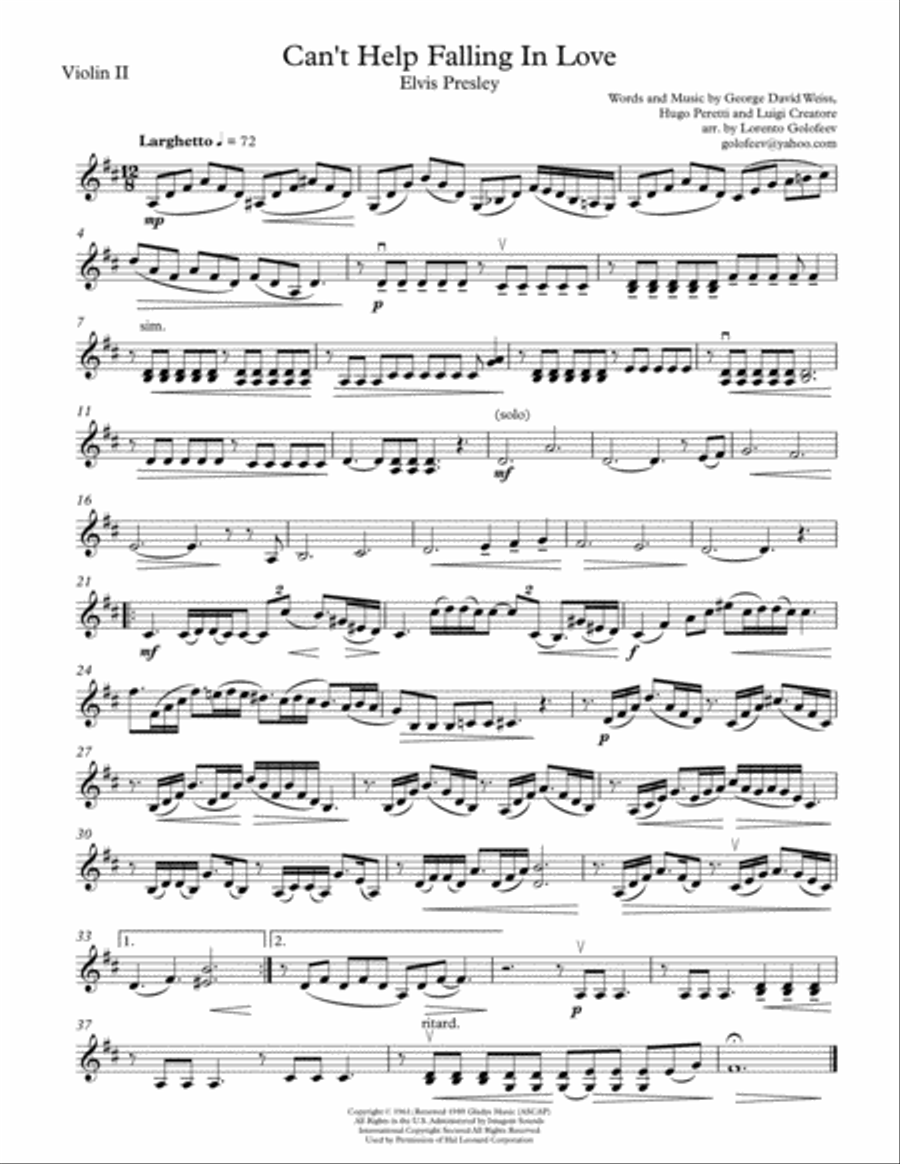 Can't Help Falling In Love String Trio scores gallery preview page 2