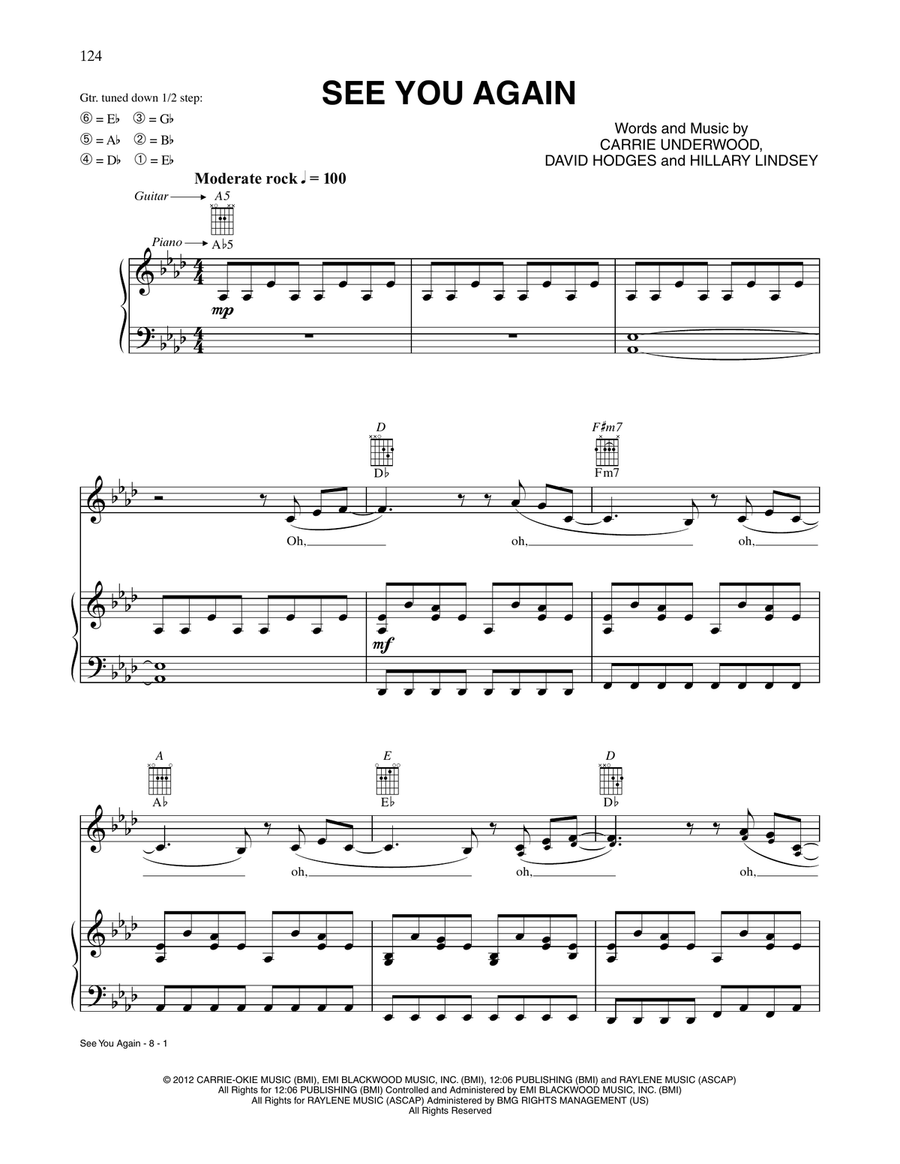 See You Again Piano, Vocal, Guitar scores gallery preview page 1