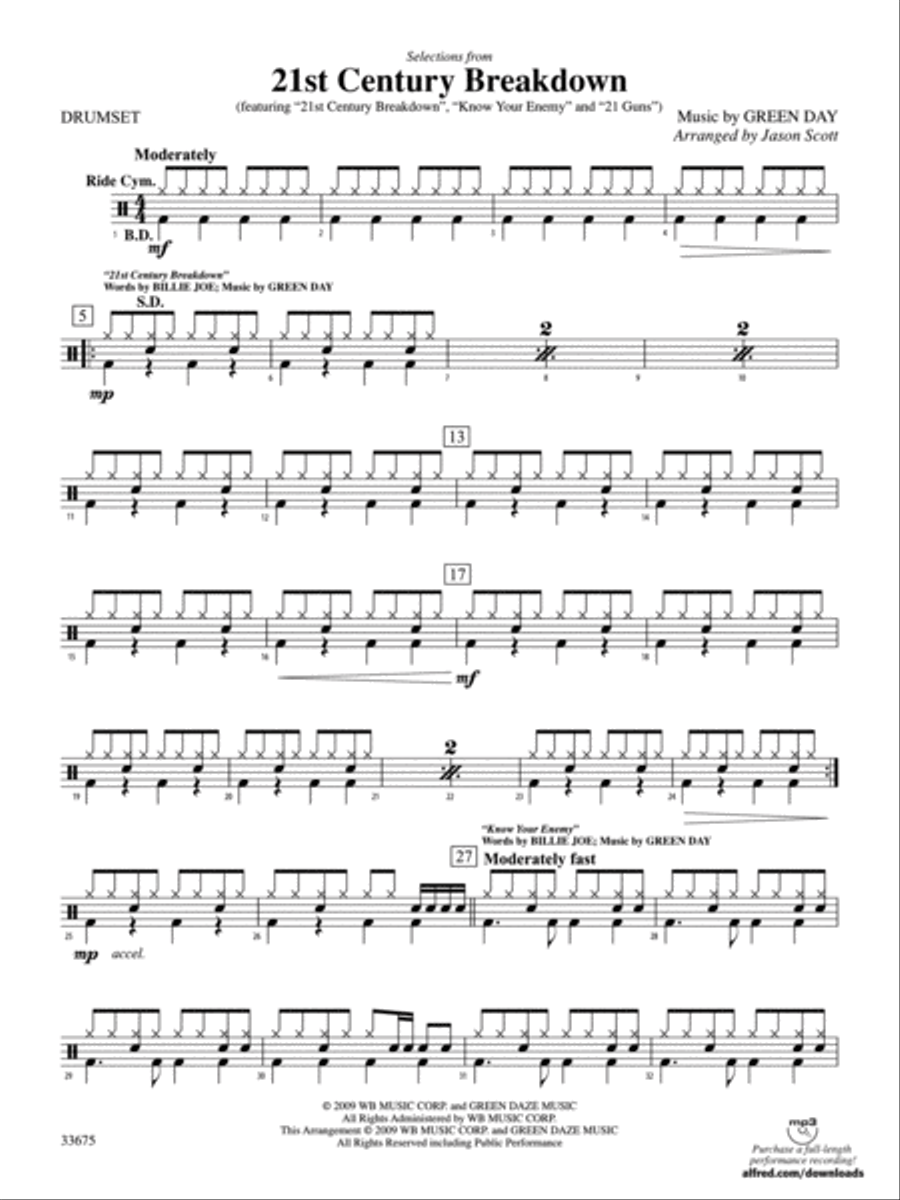 21st Century Breakdown, Selections from: Drums String Orchestra scores gallery preview page 1