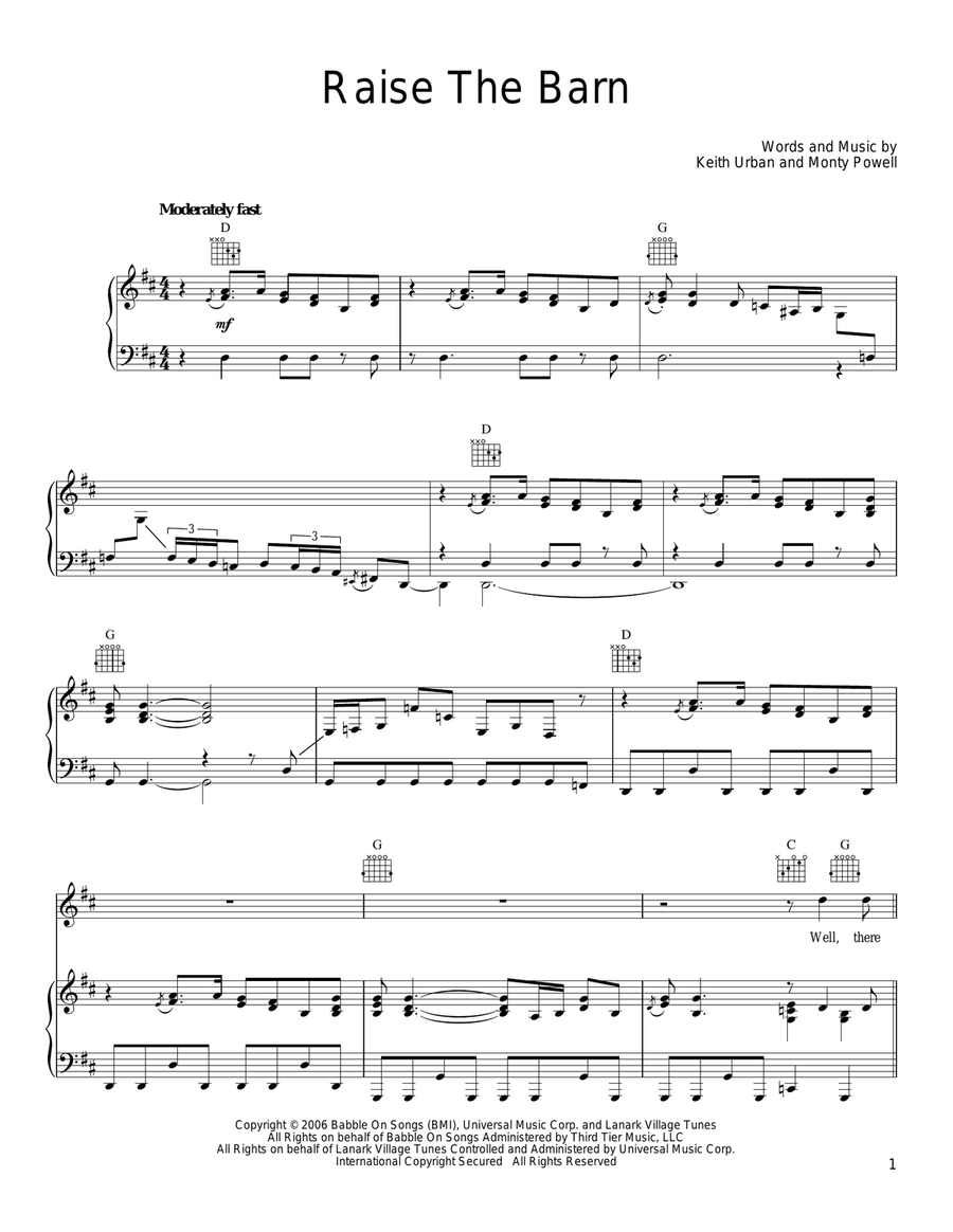 Raise The Barn Raise The Barn Piano, Vocal, Guitar scores gallery preview page 1