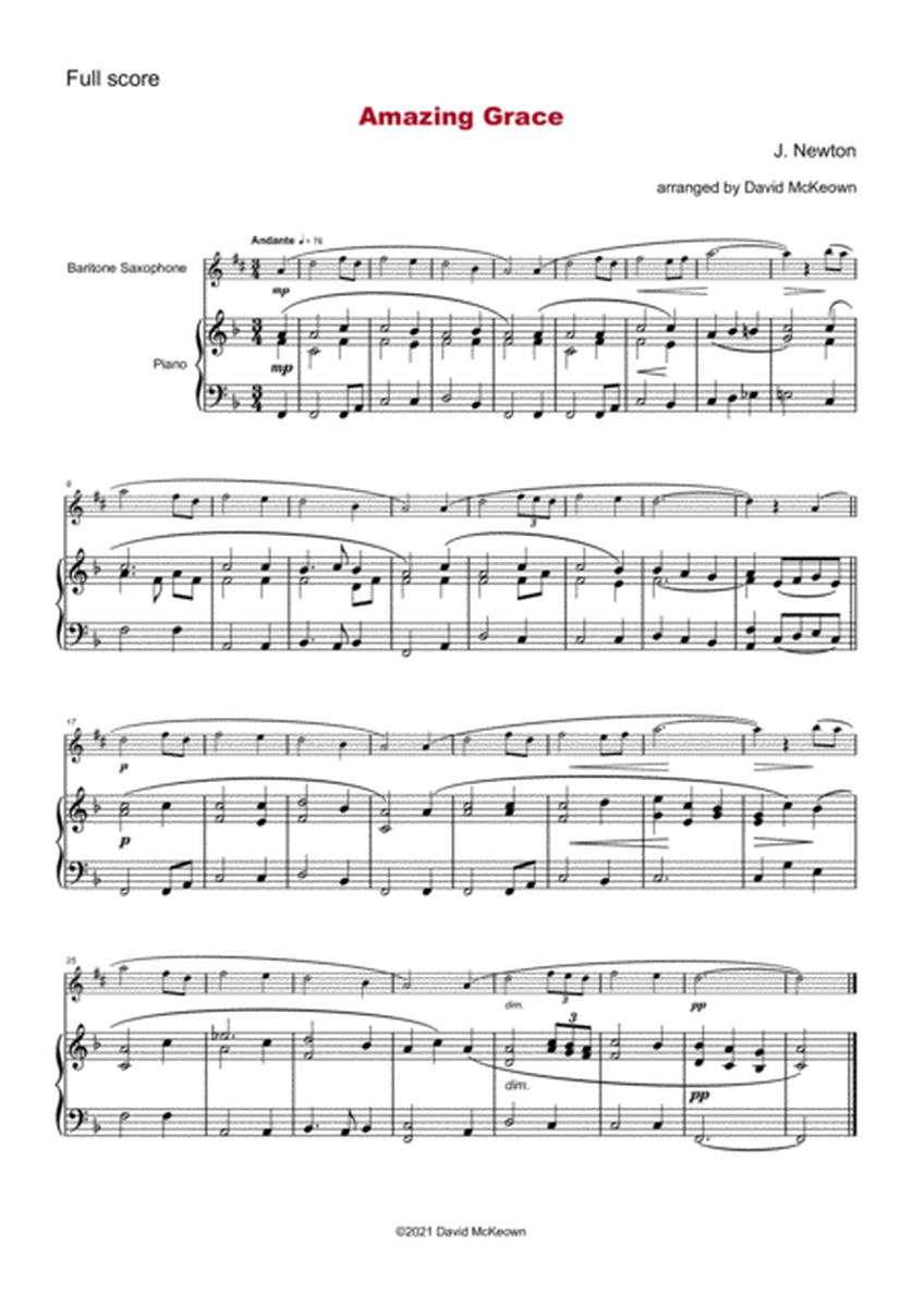 Amazing Grace, Gospel Hymn for Baritone Saxophone and Piano