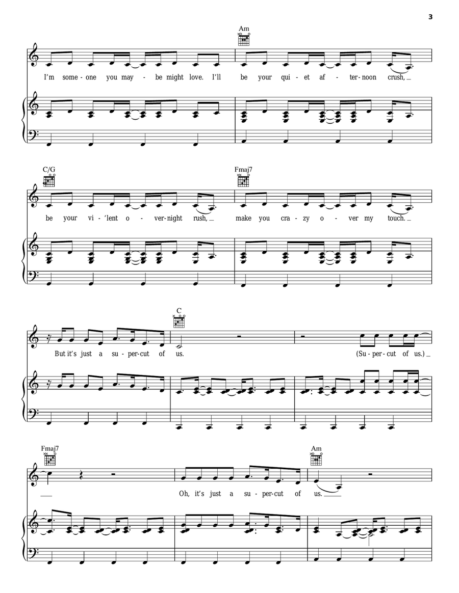 Supercut Piano, Vocal, Guitar scores gallery preview page 3