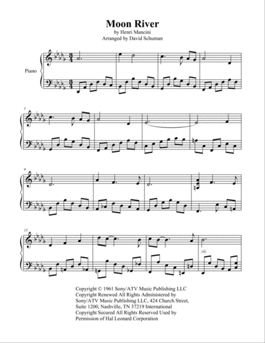 Moon River Piano Solo scores gallery preview page 1