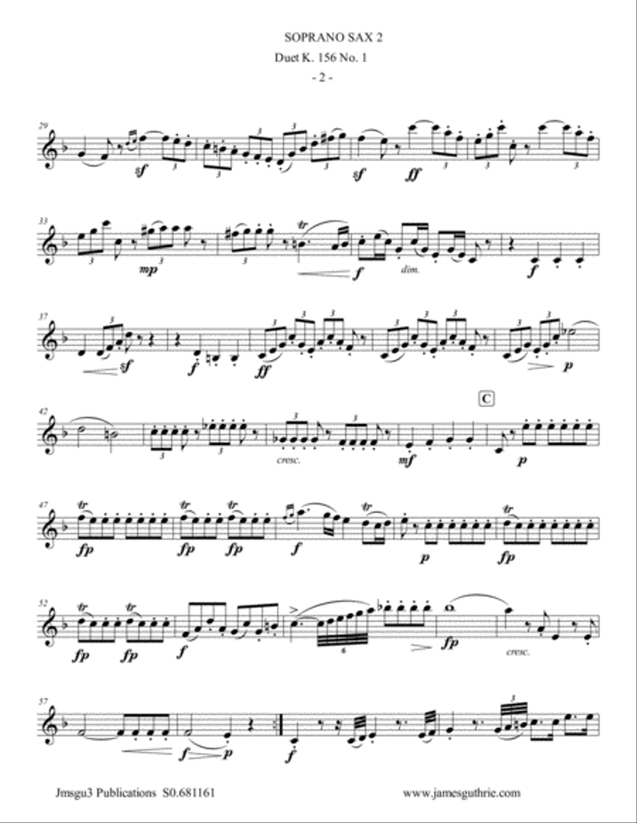 Mozart: Duet K. 156 No. 1 for Soprano Sax Duo Woodwind Duet scores gallery preview page 2