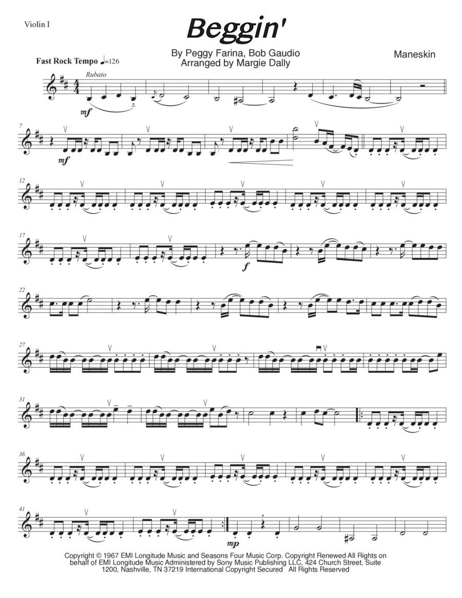 Beggin' Beggin' String Quartet scores gallery preview page 1