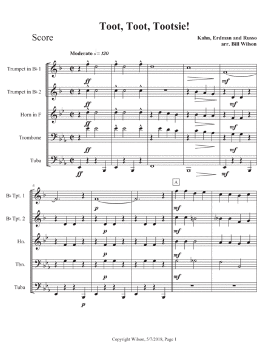 Toot Toot Tootsie Brass Quintet scores gallery preview page 2