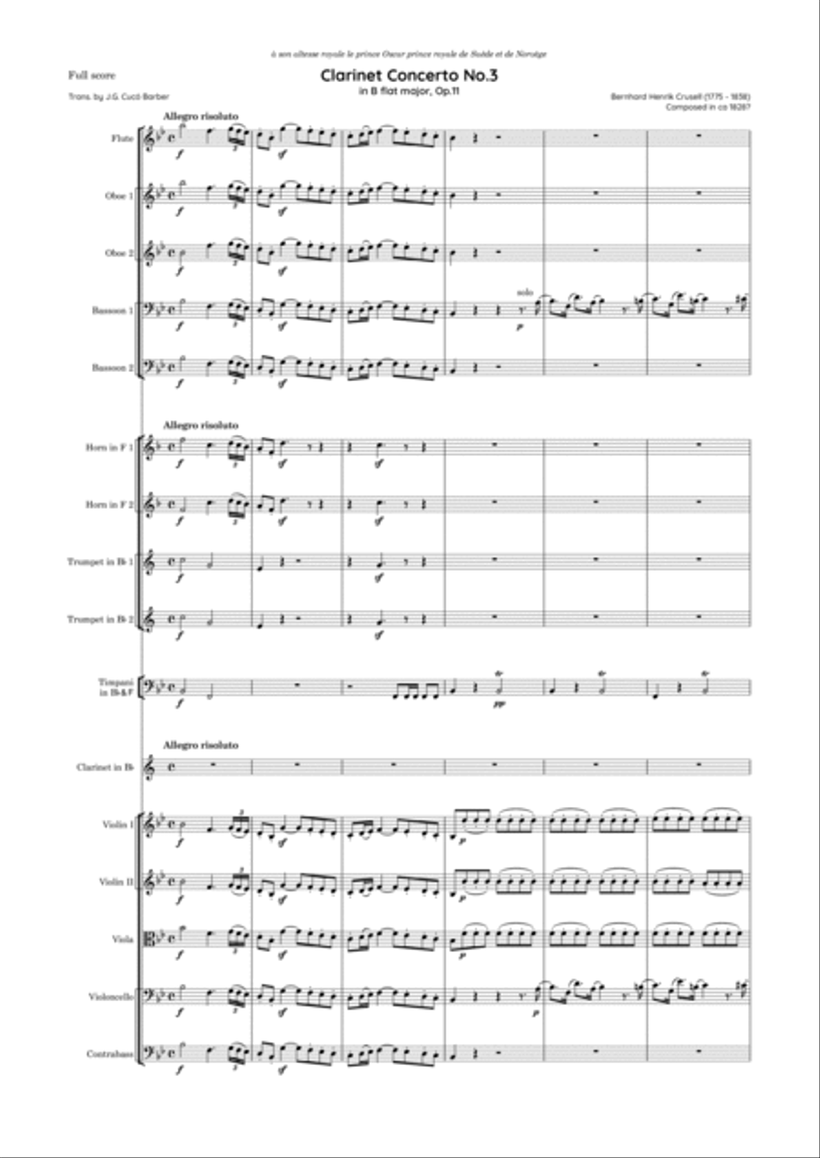 Crusell - Clarinet Concerto No.3 in B flat major, Op.11 Full Orchestra scores gallery preview page 2