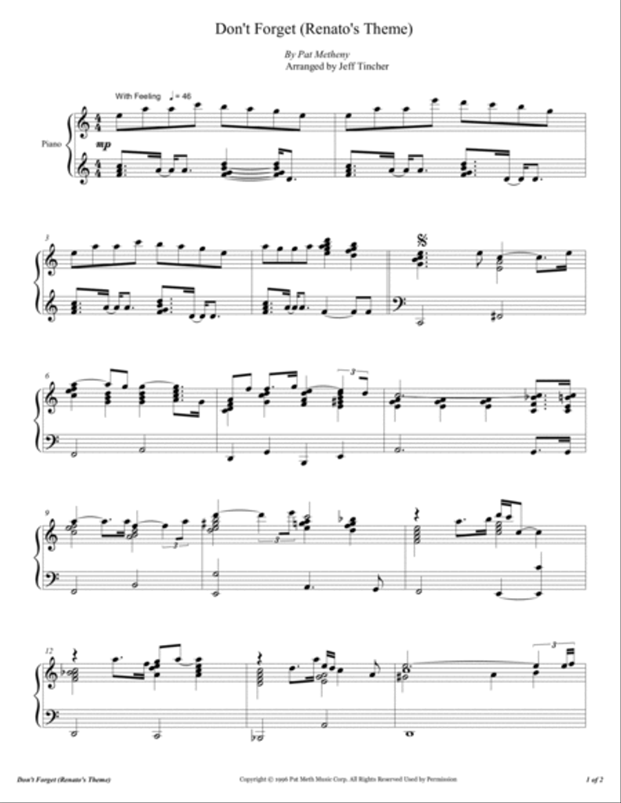 Don't Forget (renato's Theme) Piano Solo scores gallery preview page 2
