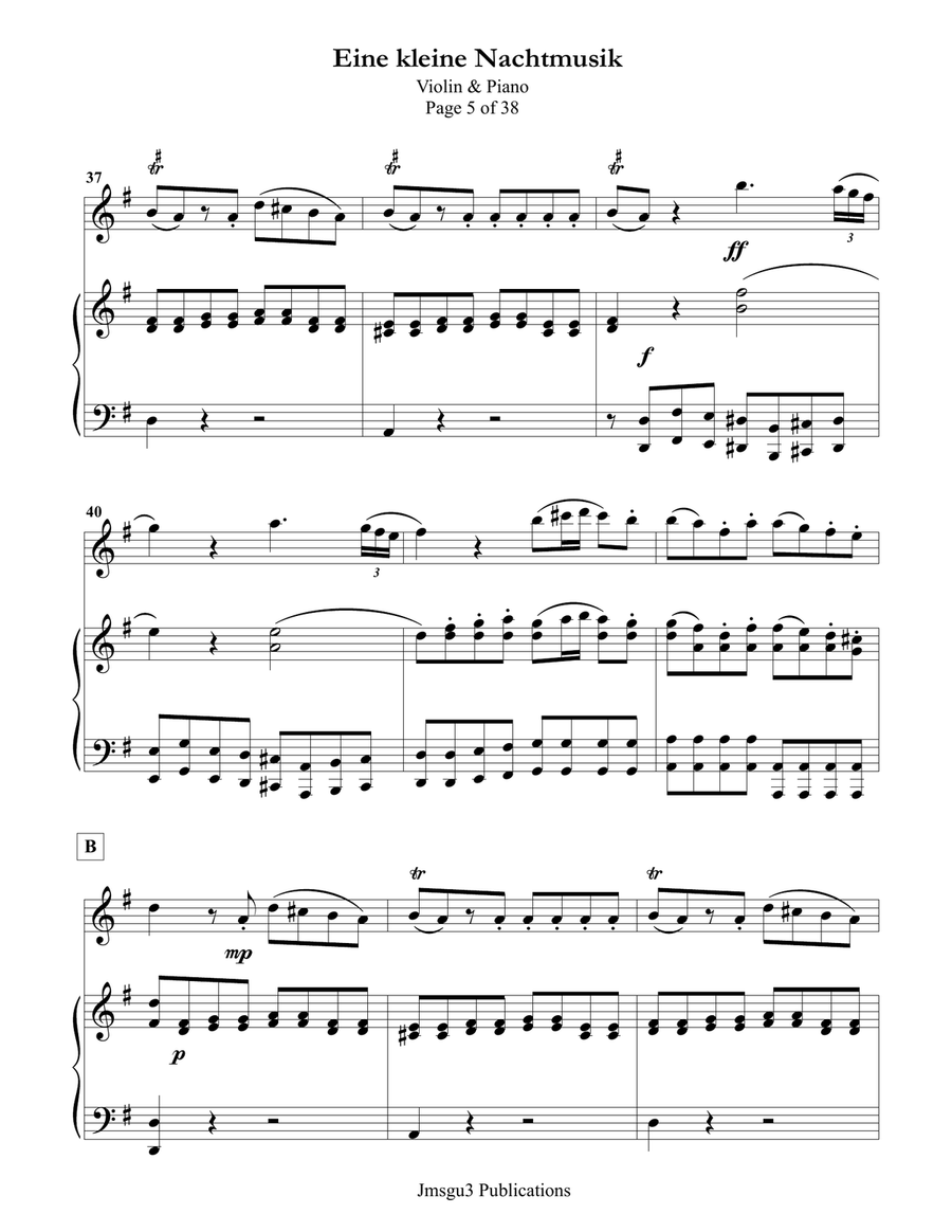 Mozart: Eine kleine Nachtmusik for Violin & Piano Violin Solo scores gallery preview page 5