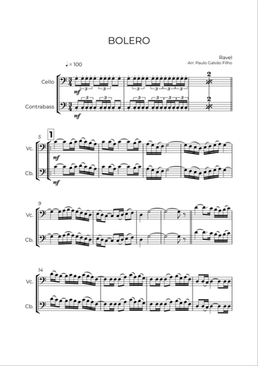BOLERO - RAVEL - CELLO & CONTRABASS String Duet scores gallery preview page 2