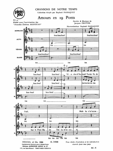 Provins Passaquet Chansons De Notre Temps Pj31 4 Part Choral