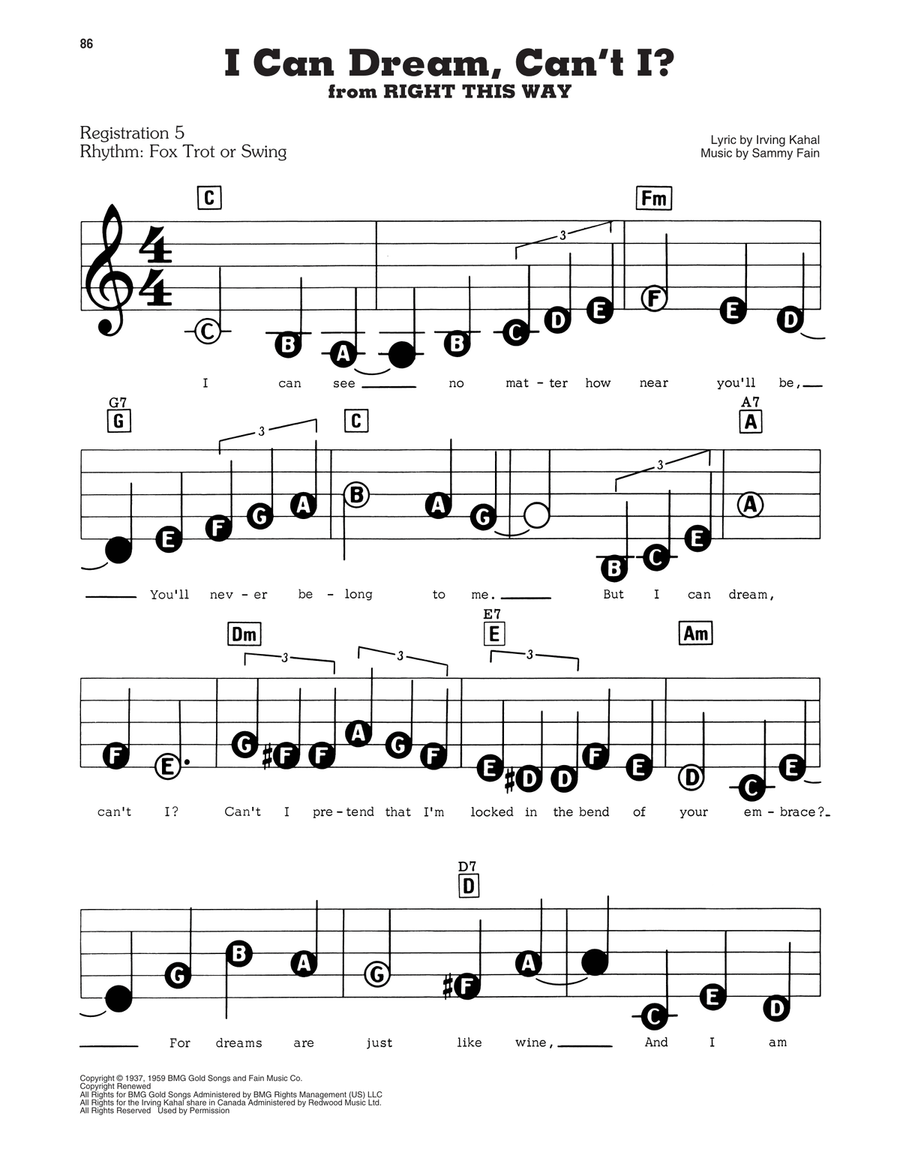 I Can Dream, Can't I? (from Right This Way) Electronic Keyboard scores gallery preview page 1